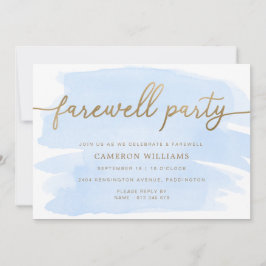 Blue Watercolor Gold Farewell Party Einladung
