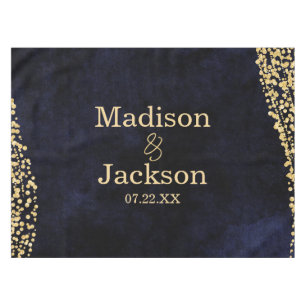Blue Watercolor & Gold Glam Wedgram Monogram Tischdecke