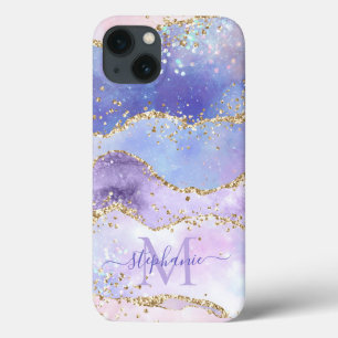 Blue Watercolor Gold Glitzer Agate Personalisiert Case-Mate iPhone Hülle