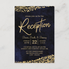 Blue Watercolor & Gold Hochzeitsempfang Einladung