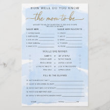 Blue Watercolor Gold Know The Mama to be Game