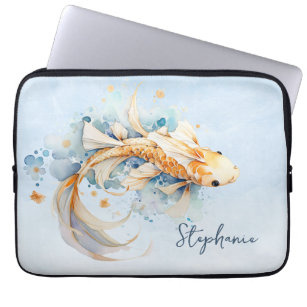 Blue Watercolor Gold Koi Fisch Personalisiert Laptopschutzhülle