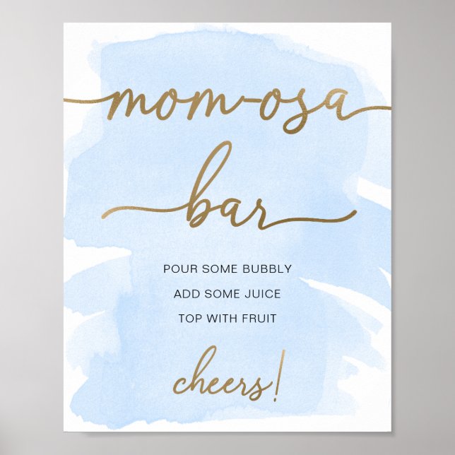 Blue Watercolor Gold Mama osa Bar Sign Poster (Vorne)