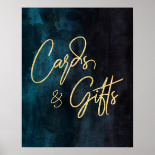 Blue Watercolor & Gold Wedding Cards & Gifts Poster
