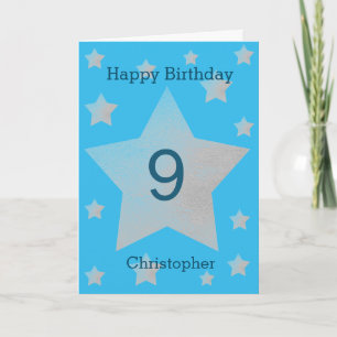 Blue Watercolor Gris Stars 9e carte d'anniversaire
