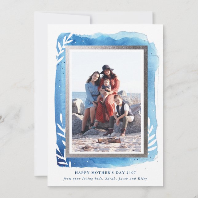 Blue Watercolor Happy Mother Day Card Karte (Vorderseite)