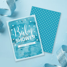 Blue Watercolor Hearts Baby Dusche Einladung