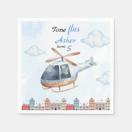Blue Watercolor Helicopter City  Serviette