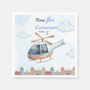 Blue Watercolor Helicopter City Serviette