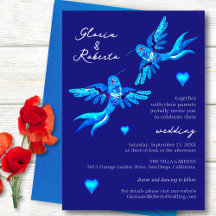 Blue Watercolor Hummingbird Mexican Wedding
