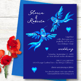 Blue Watercolor Hummingbird Mexican Wedding Einladung