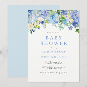 Blue Watercolor hydrangea Kinderdusche Einladung