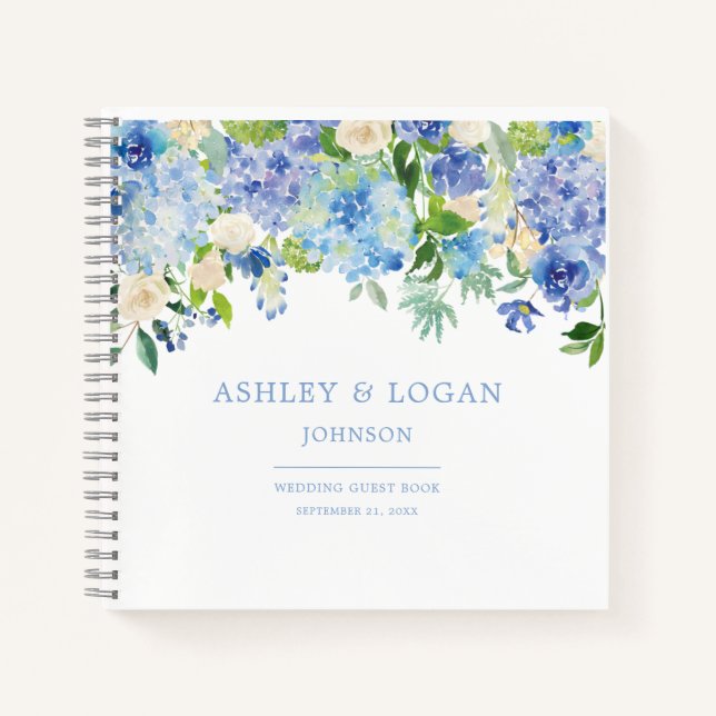 Blue Watercolor hydrangea Mariage Livre d'or (Devant)