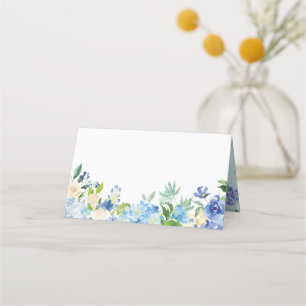 Blue Watercolor Hydrangeas Floral Garland Wedding Platzkarte