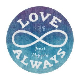 Blue Watercolor Infinity Liebe Hochzeitdatum, Name Schneidebrett
