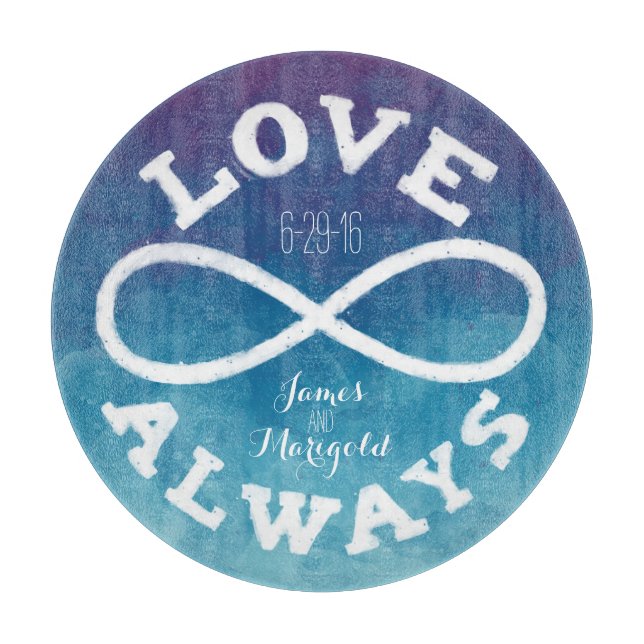 Blue Watercolor Infinity Liebe Hochzeitdatum, Name Schneidebrett (Vorderseite)