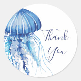 Blue Watercolor Jellyfish Dankeschön Aufkleber