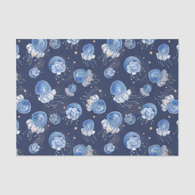 Blue Watercolor Jellyfish Seidenpapier (Vorderseite)