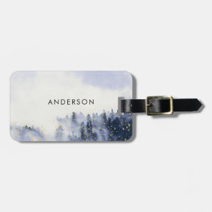 BLUE WATERCOLOR LANDSCAPE BAUM FOLIAGE MONOGRAM GEPÄCKANHÄNGER