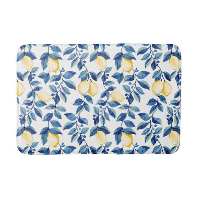 Blue Watercolor Lemon Badematte (Vorderseite)