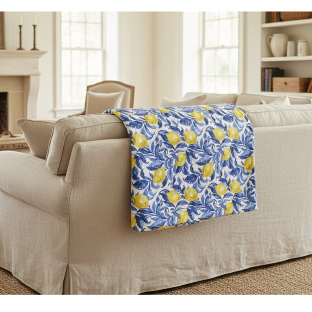 Blue Watercolor Lemon Pattern  Fleecedecke (Von Creator hochgeladen)