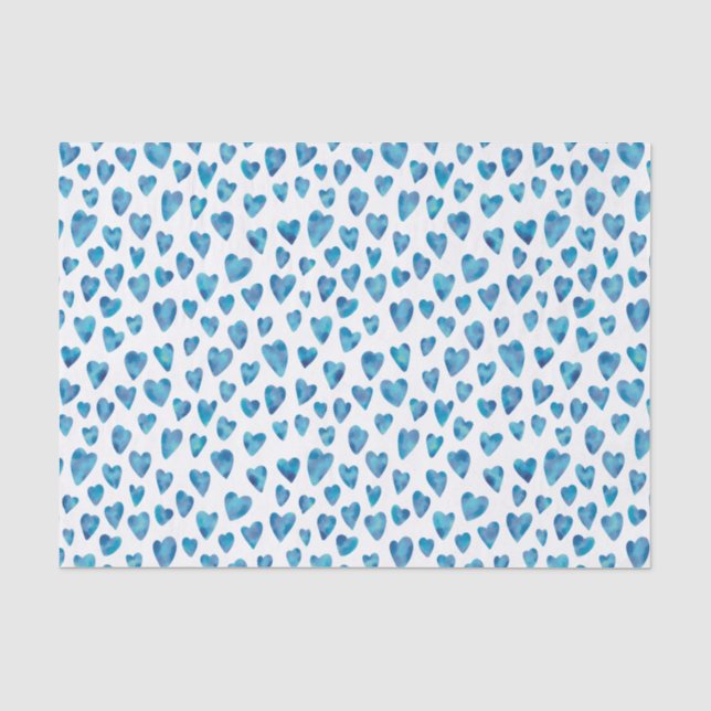 Blue Watercolor Liebe Herzmuster Seidenpapier (Vorderseite)