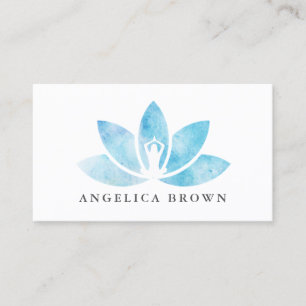 Blue Watercolor Lotus Blume Business Card Visitenkarte