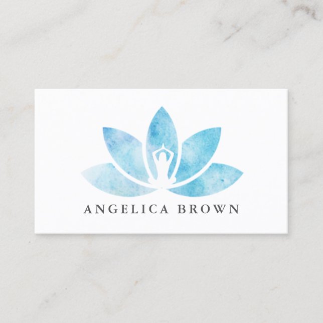 Blue Watercolor Lotus Blume Business Card Visitenkarte (Vorderseite)