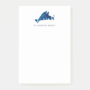 Blue Watercolor Marthas Vineyard Map Monogram Post-it Klebezettel
