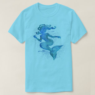 Blue Watercolor Mermaid T - Shirt