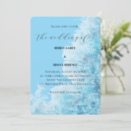 Blue Watercolor Modern Wedding Invitation