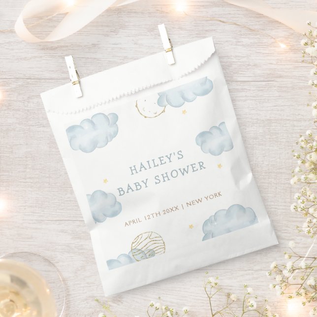 Blue Watercolor Moon Star Cloud Boy Baby Dusche Geschenktütchen (Ausgeschnitten)