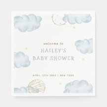 Blue Watercolor Moon Star Cloud Boy Baby Dusche
