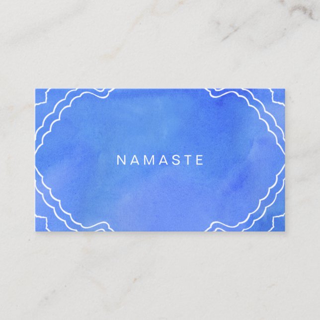 Blue Watercolor Namaste Yoga Instructor Visitenkarte (Vorderseite)