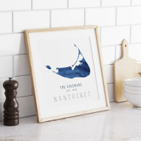 Blue Watercolor Nantucket Map Familie etabliert