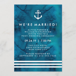 Blue Watercolor Nautical Post Wedding Zeremonie Einladung