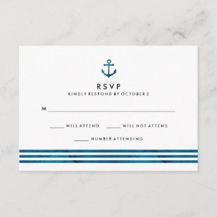 Blue Watercolor Nautical Wedding RSVP Karte