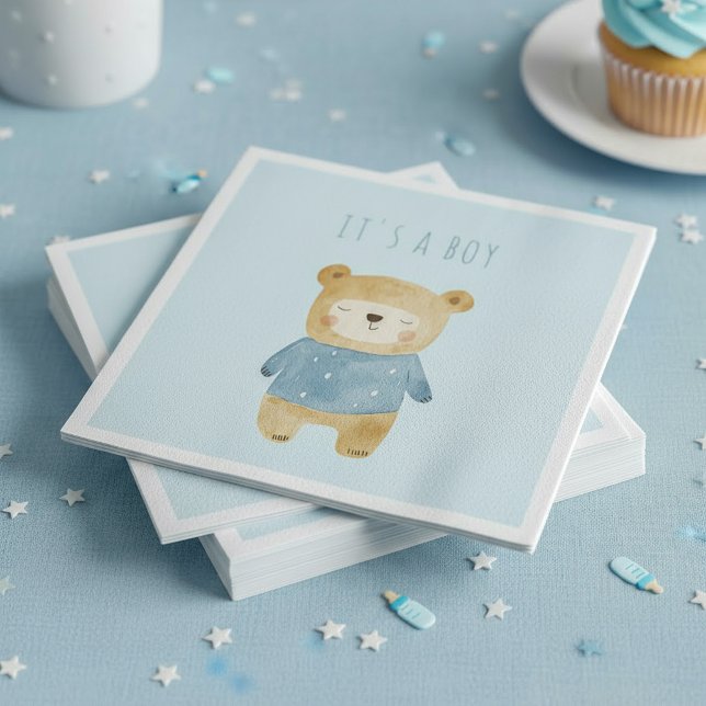 Blue Watercolor niedlich Bär, ein Junge Serviette (Blue Watercolor cute bear it's a boy Napkins.)
