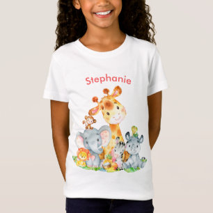 Blue Watercolor Niedlich Safari Dschungeltiere T-Shirt