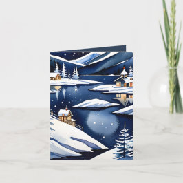 Blue Watercolor Nordic Lakeside Falten Weihnachten