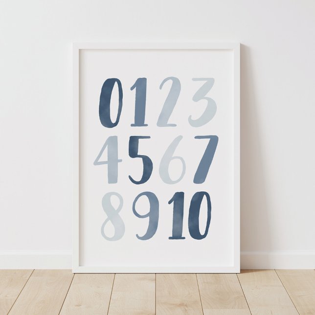 Blue Watercolor Numbers Educational Kinderzimmer D Poster (Von Creator hochgeladen)