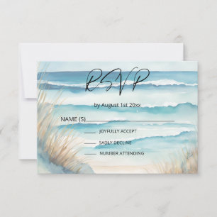 Blue Watercolor Ocean Beach Hochzeit in Urlaubsort RSVP Karte