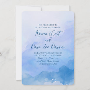 Blue Watercolor Ombre Painting Wedding Einladung