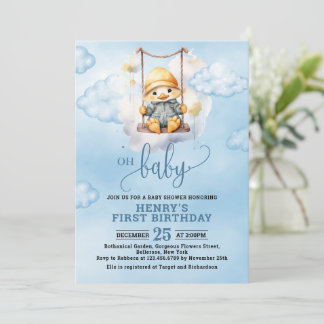 Blue Watercolor One Lucky Duck Boy 1. Geburtstag Einladung