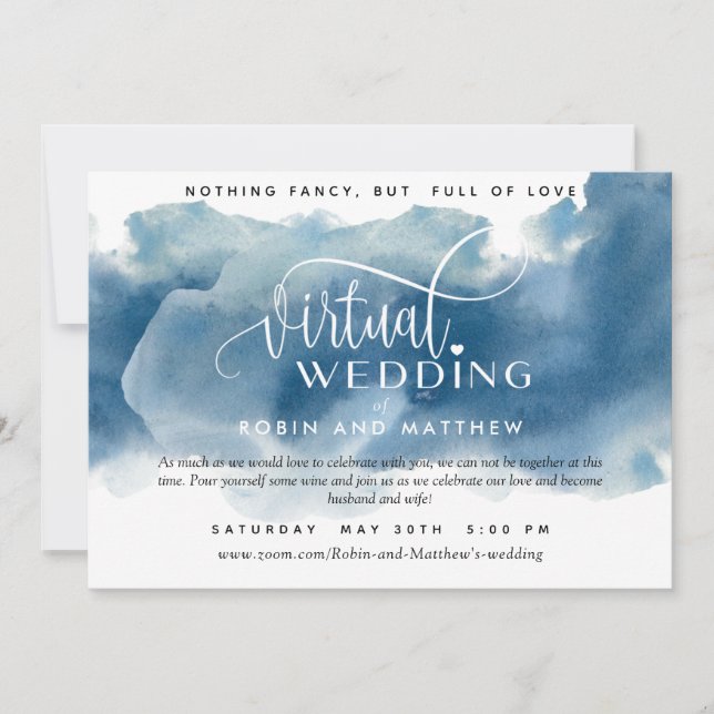 Blue Watercolor, Online Virtual Wedding Einladung (Vorderseite)