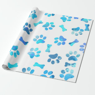 Blue Watercolor Paw Prints Geburtstag Geschenkpapier