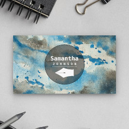 Blue Watercolor Pen Nib Beruflich Writer Author Visitenkarte