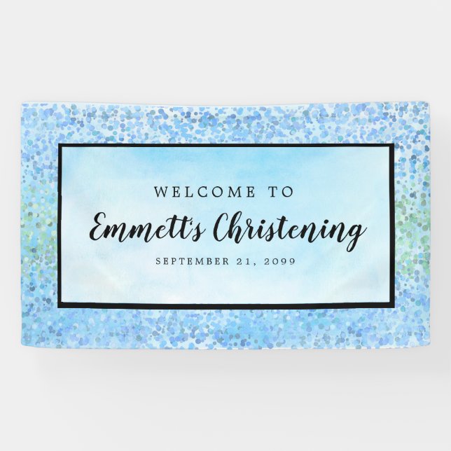 Blue Watercolor Personalisiert Christening Banner (Horizontal)