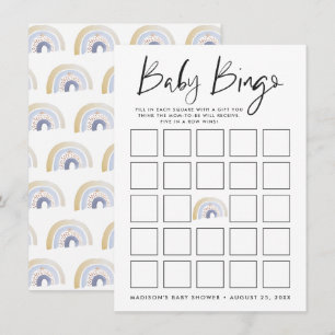 Blue Watercolor Rainbow Baby Dusche Bingo Card