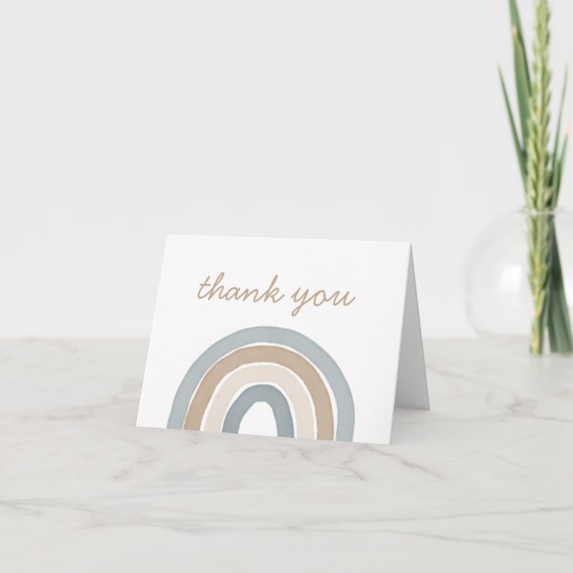 Blue Watercolor Rainbow Baby Dusche Dankeskarte (Vorderseite)